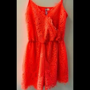 Bright Orange Coral Lace Romper Size Small